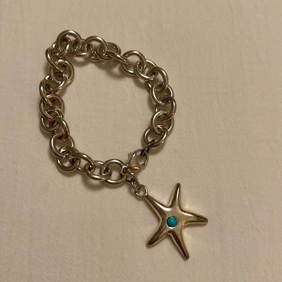 Tiffany’s Sterling Silver Rolo Link Turquoise Starfish Bracelet - Picture 2 of 5